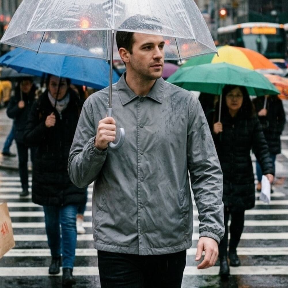 Banana Republic Vintage 90s Nylon Rain Jacket Gray Lined Snap Button Mens Medium